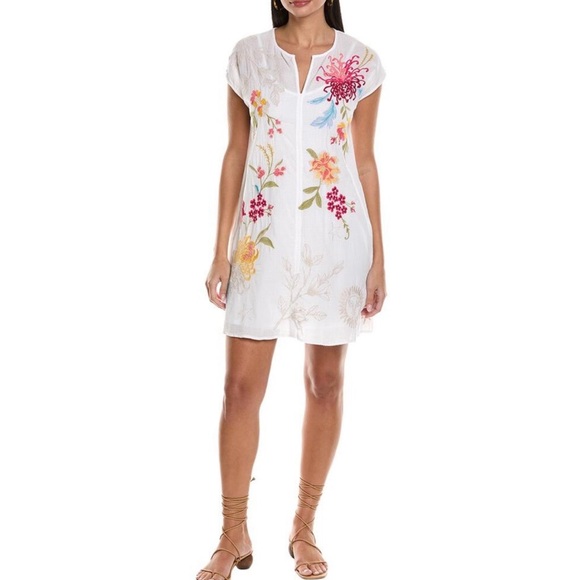 Johnny Was Playa Embroidered Tunic Mini Dress White Floral Celestial Multi M - Picture 10 of 10